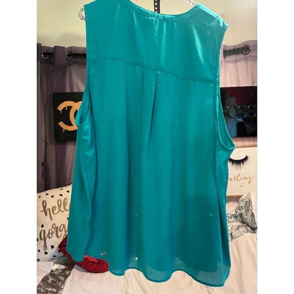 Peplum Harper Sleeveless Pullover Blouse torrid plus size 2 sheer aqua teal - Picture 5 of 5